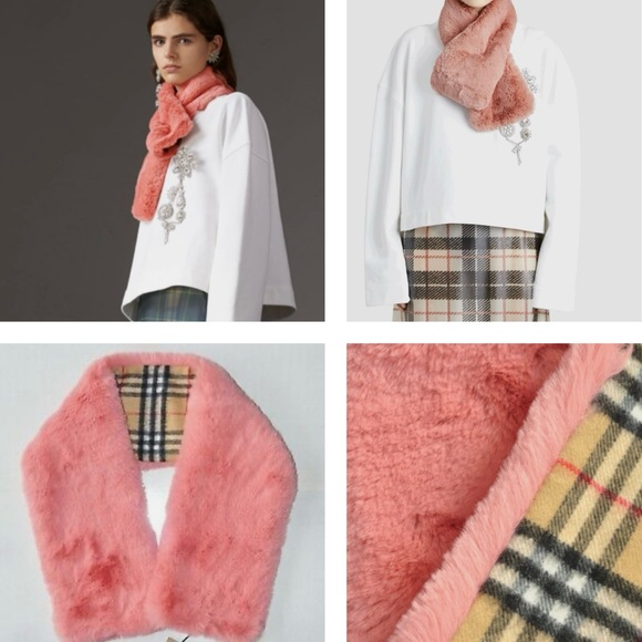 BURBERRY CHIC SCARF WITH THE VINTAGE CHECK IN CASHMERE AND PALE PINK FAUX FUR - Picture 13 of 16